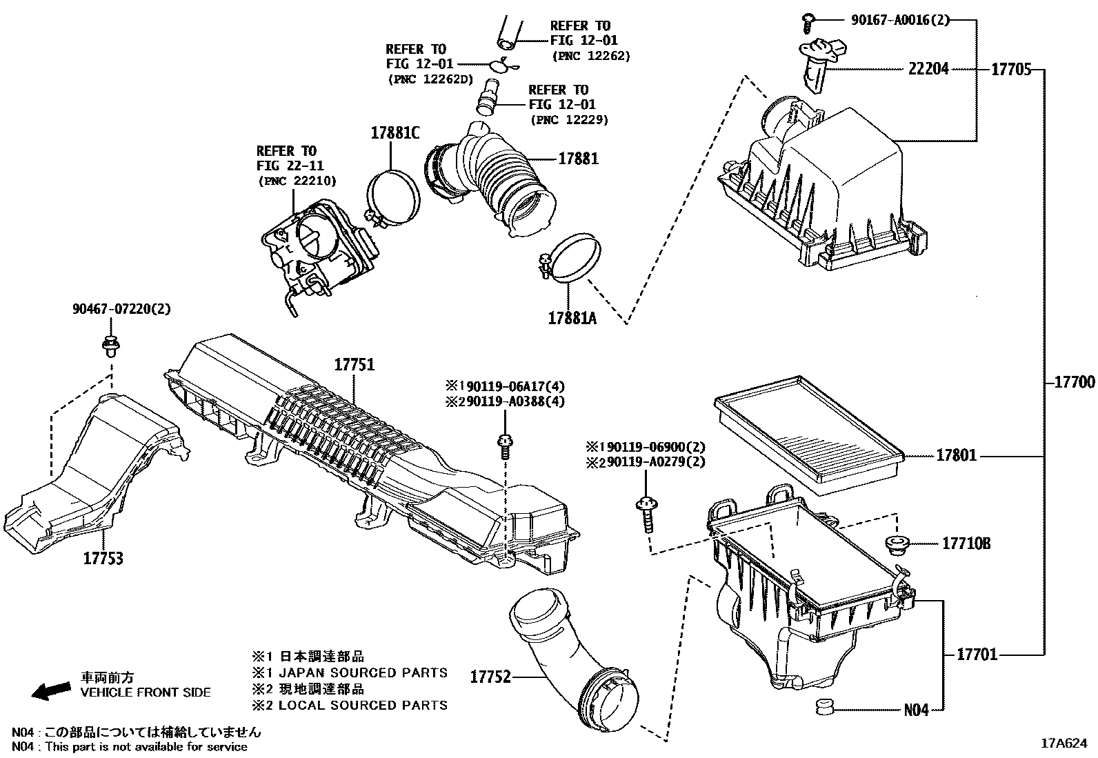Toyota COROLLA Air Cleaner EPC diagram — 17A624