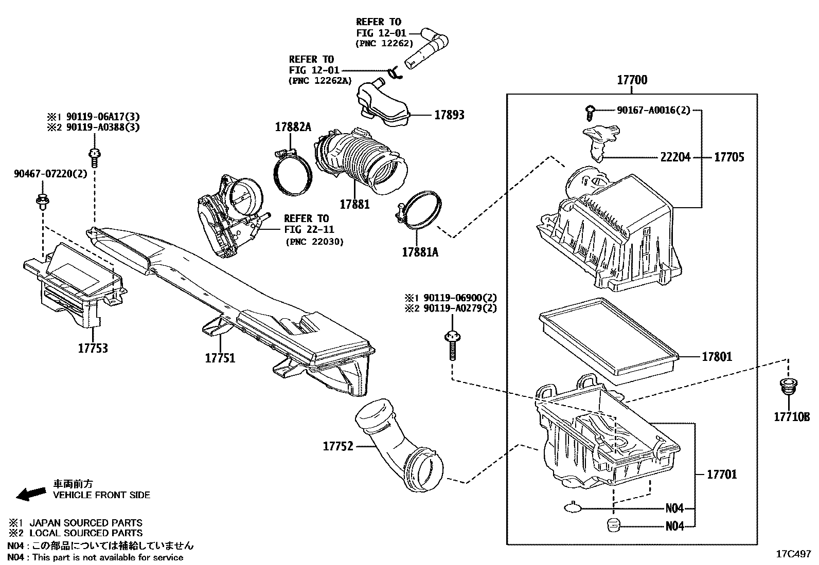 Toyota COROLLA Air Cleaner EPC diagram — 17C497