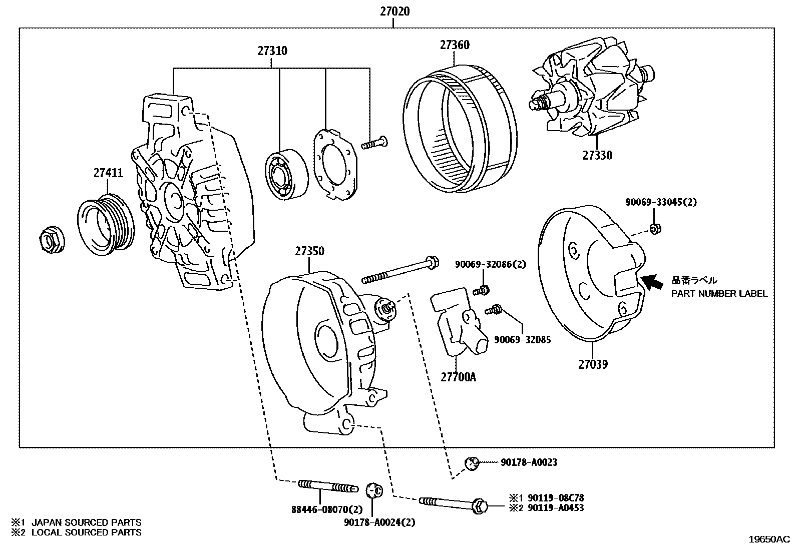Toyota COROLLA Alternator EPC diagram — 19650AC