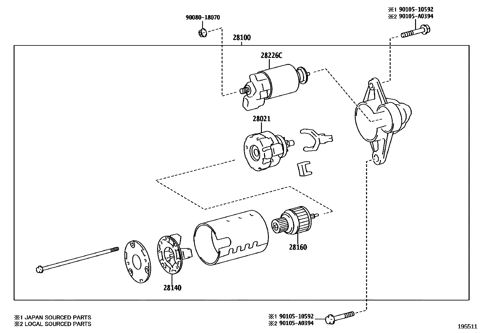 Toyota COROLLA 起动机 EPC diagram — 195511