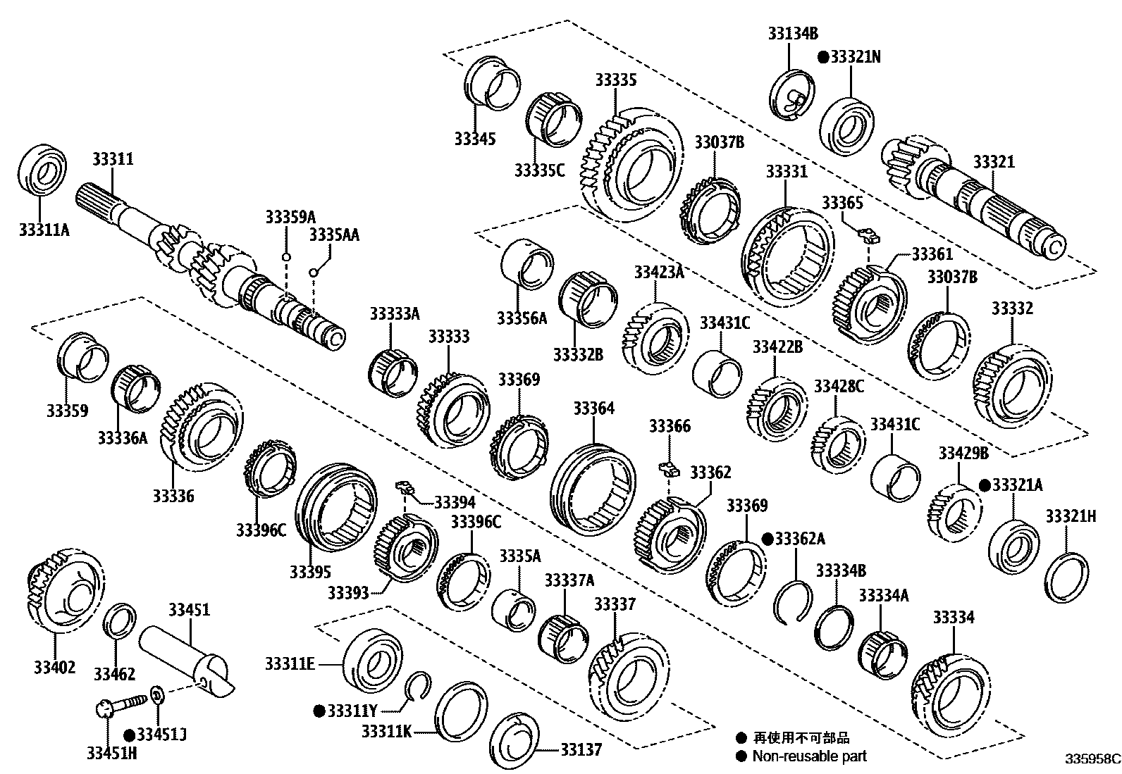 Toyota COROLLA 变速器齿轮(MTM) EPC diagram — 335958C