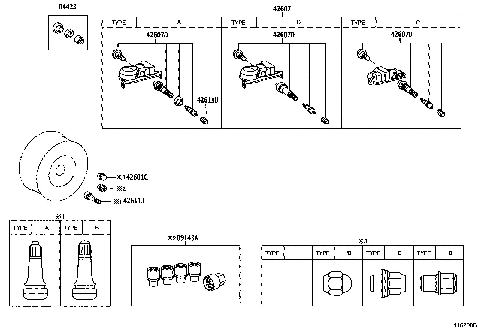 Toyota COROLLA 车轮和车轮盖 EPC diagram — 416200B