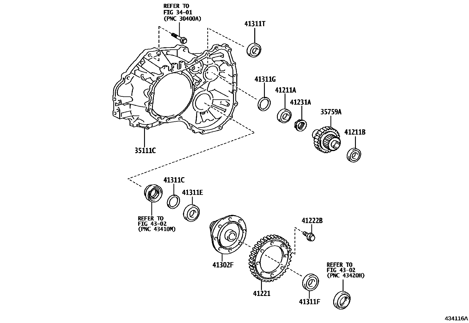 Toyota COROLLA 前桥壳和差速器 EPC diagram — 434116A