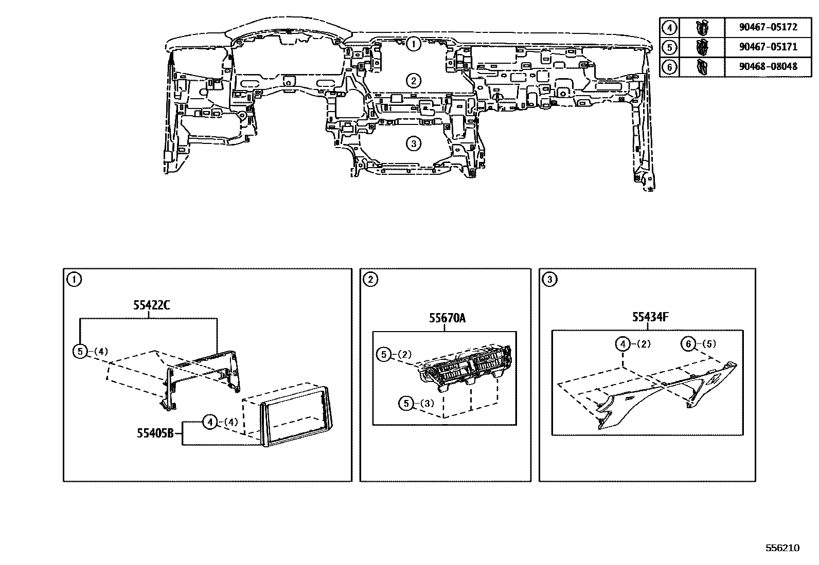 Toyota COROLLA 仪表板和手套箱 EPC diagram — 556210