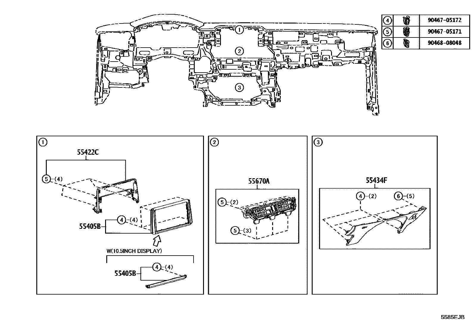 Toyota COROLLA 仪表板和手套箱 EPC diagram — 5585EJB