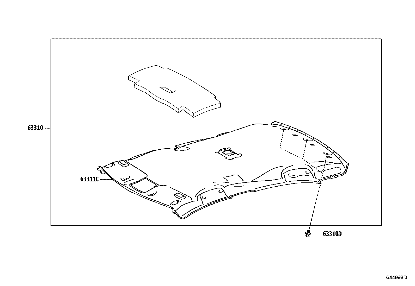 Toyota COROLLA 车顶内衬和消声垫 EPC diagram — 644993D