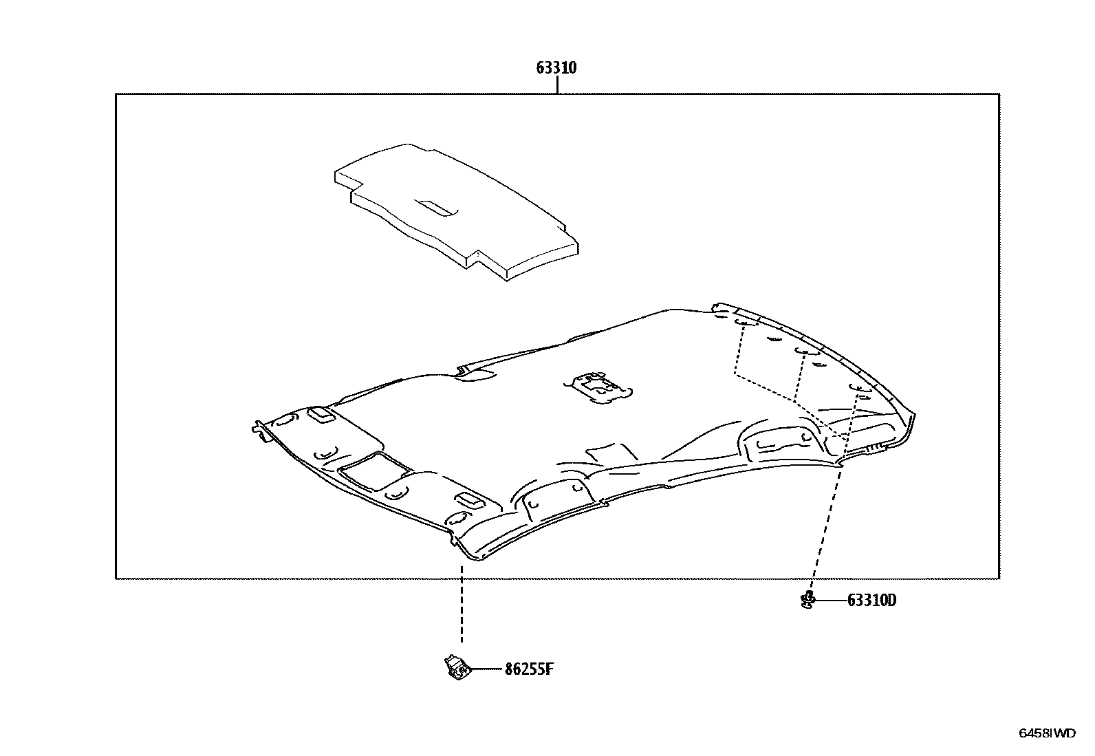 Toyota COROLLA 车顶内衬和消声垫 EPC diagram — 6458IWD