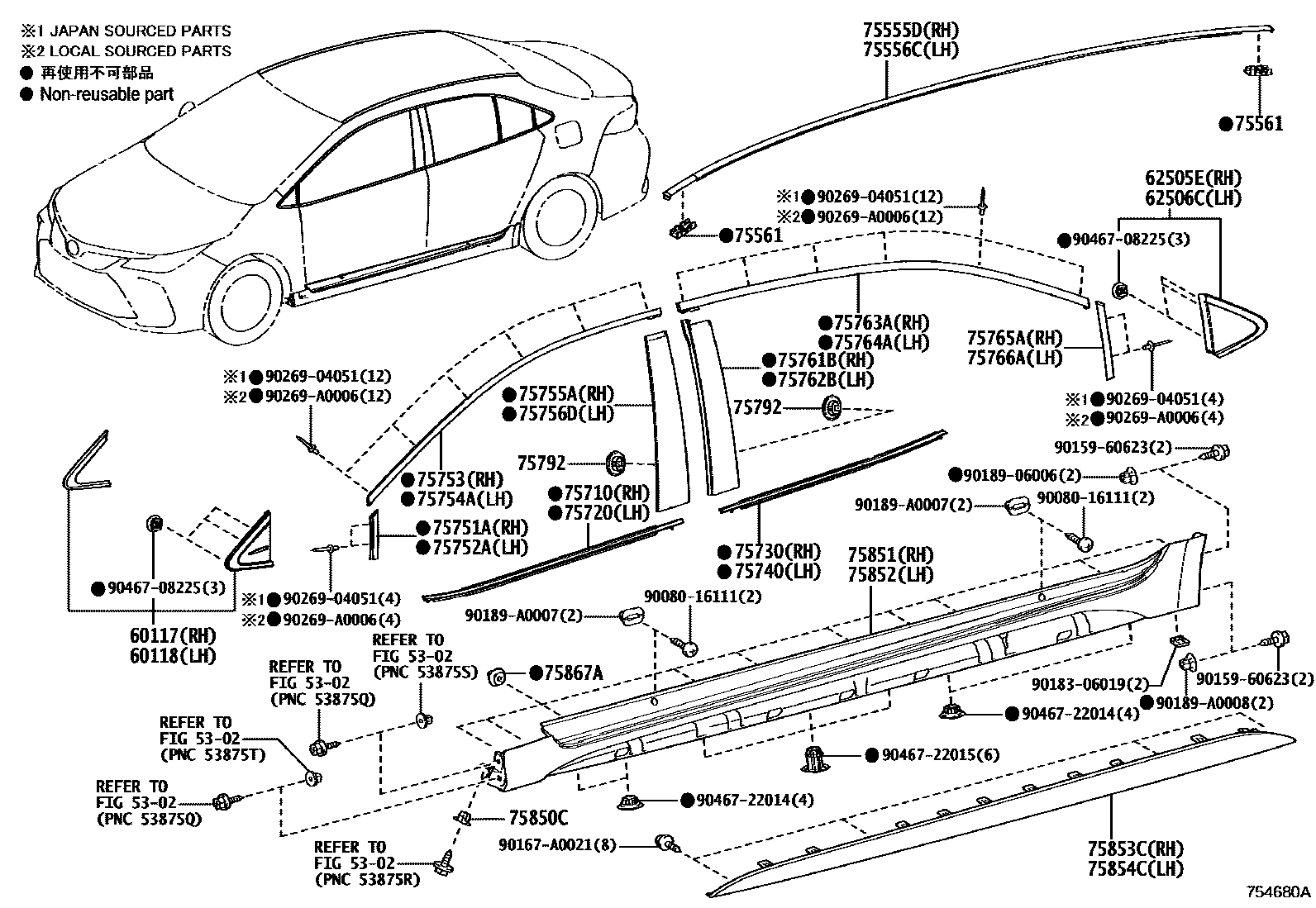 Toyota COROLLA 侧防护条 EPC diagram — 754680A