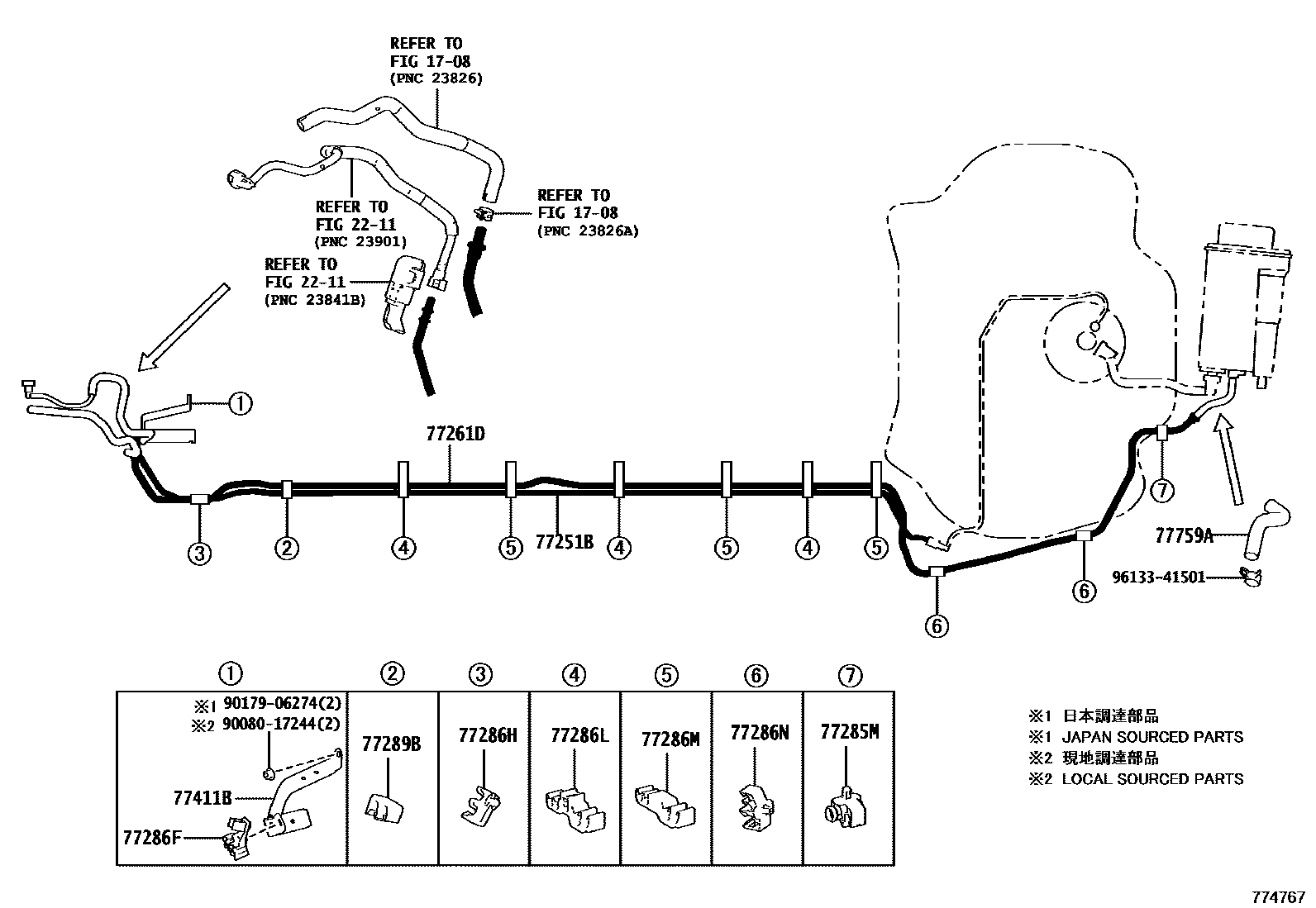 Toyota COROLLA 燃油箱和燃油管 EPC diagram — 774767