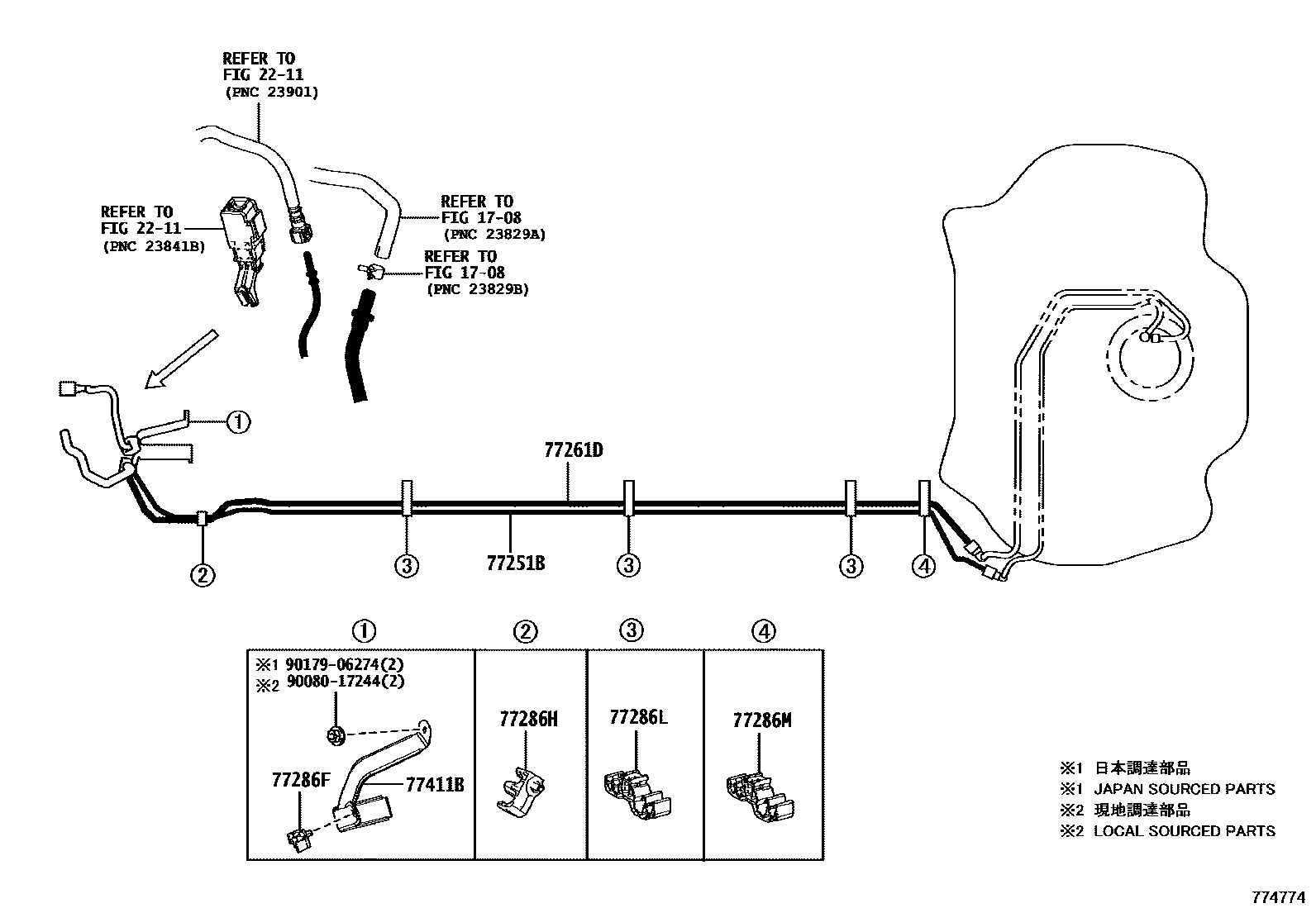 Toyota COROLLA 燃油箱和燃油管 EPC diagram — 774774