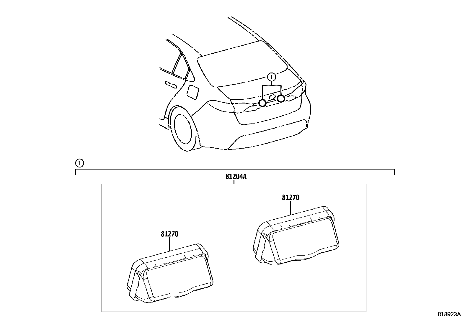 Toyota COROLLA 后牌照灯 EPC diagram — 818923A