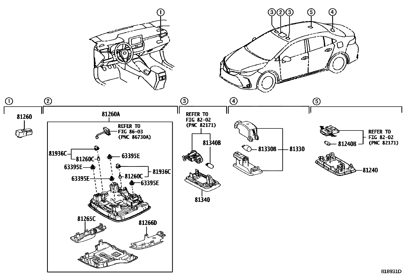 Toyota COROLLA 车内灯 EPC diagram — 818931D