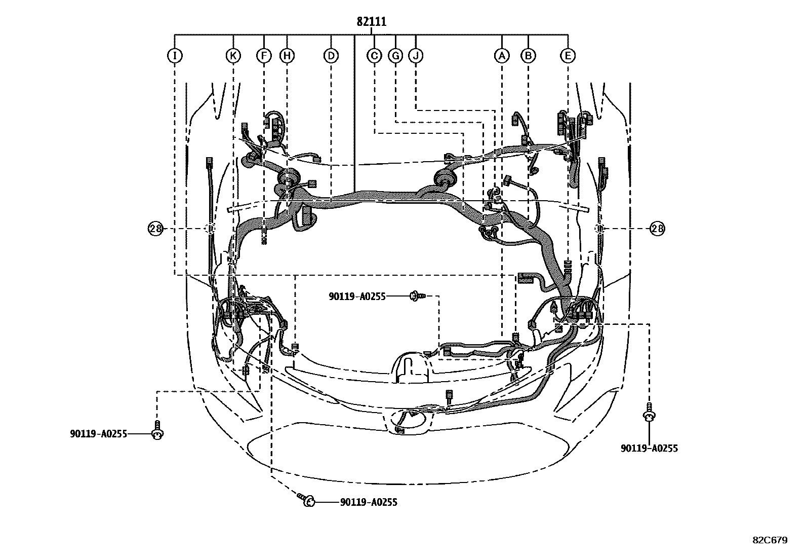 Toyota COROLLA 线束和卡夹 EPC diagram — 82C679