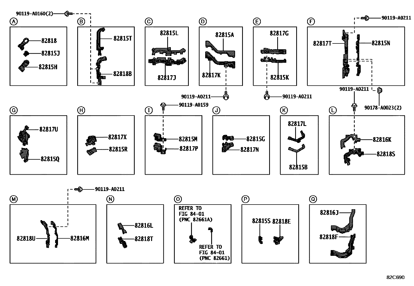 Toyota COROLLA 线束和卡夹 EPC diagram — 82C690