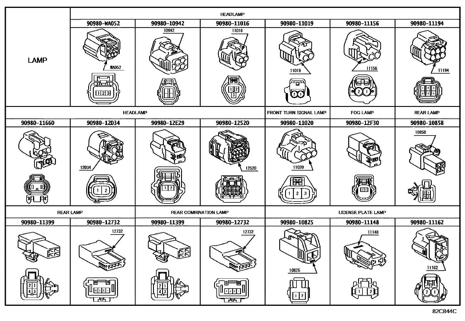 Toyota COROLLA 线束和卡夹 EPC diagram — 82C844C