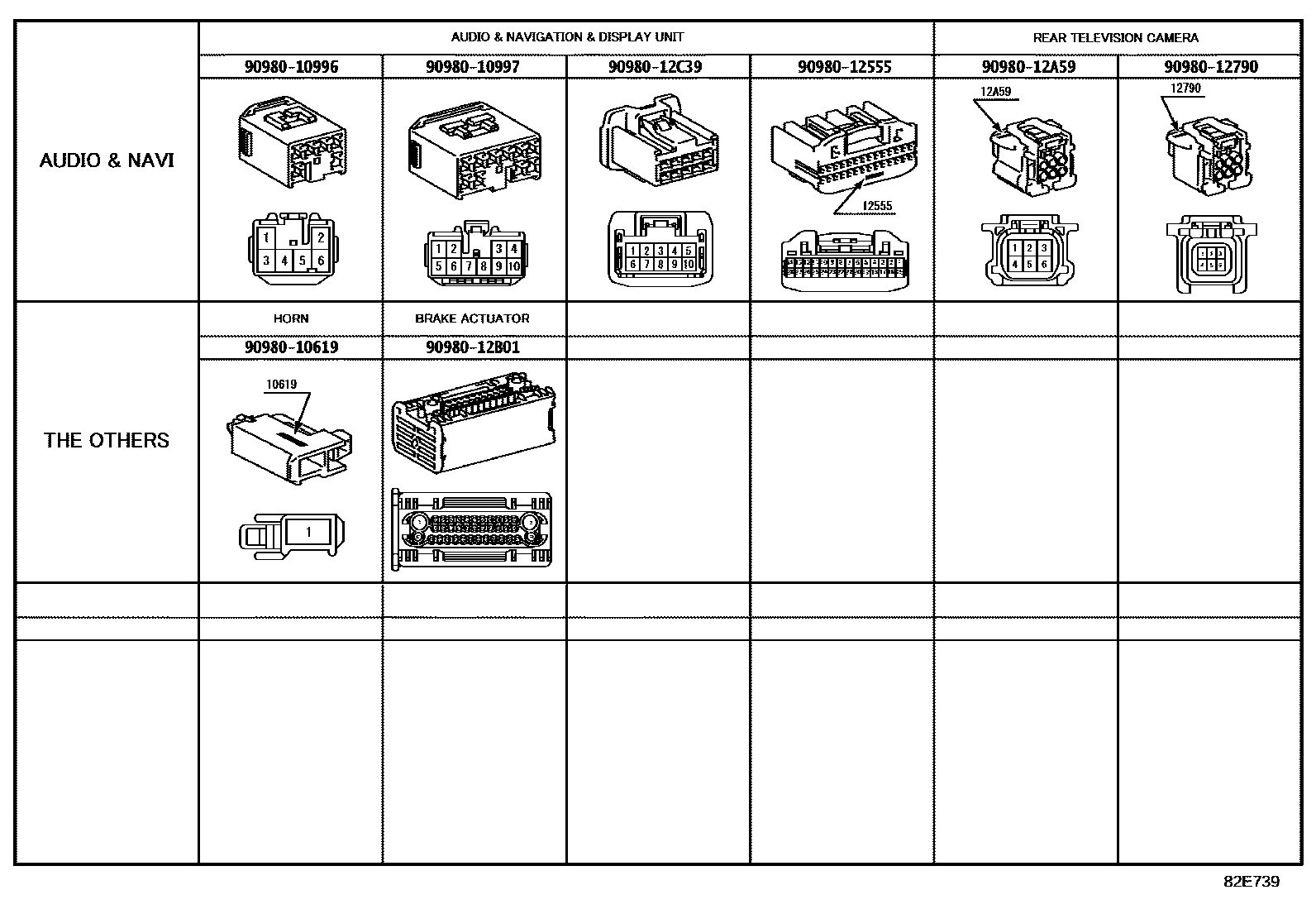 Toyota COROLLA 线束和卡夹 EPC diagram — 82E739
