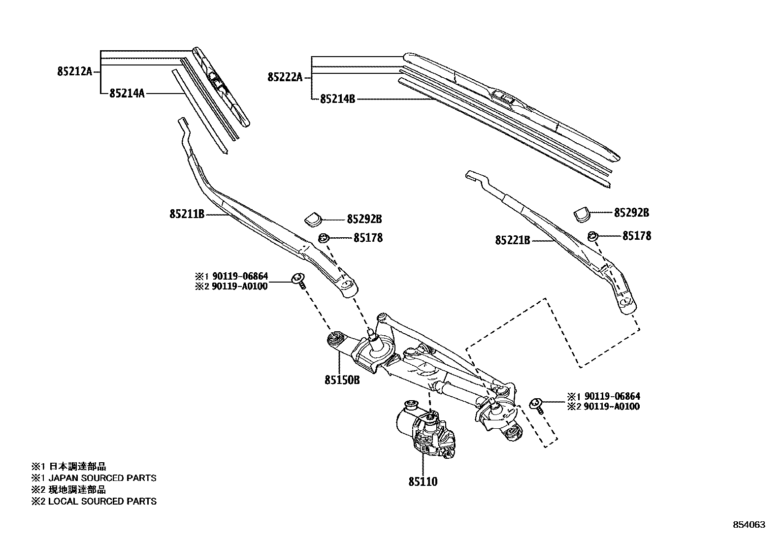 Toyota COROLLA 挡风玻璃刮水器 EPC diagram — 854063