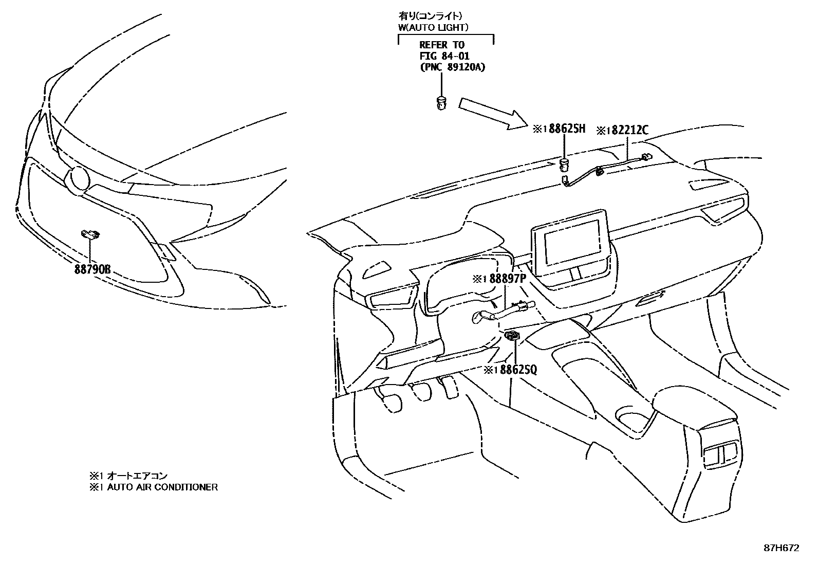 Toyota COROLLA 暖风和空调系统 - 控制器和风管 EPC diagram — 87H672