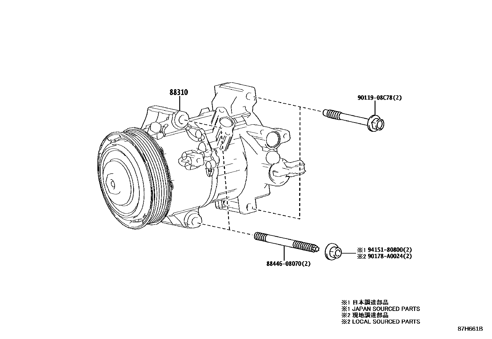 Toyota COROLLA Heating & Air Conditioning - Compressor EPC diagram — 87H661B