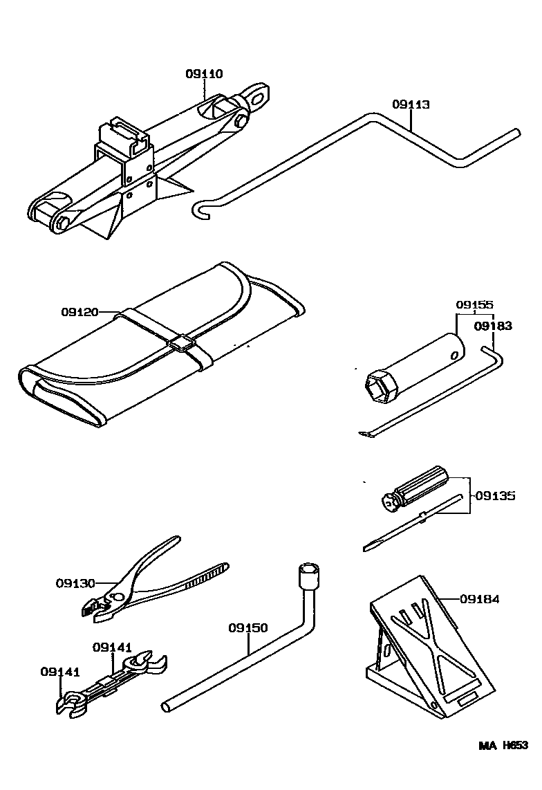 Toyota COROLLA Standard Tools EPC diagram — MAH653