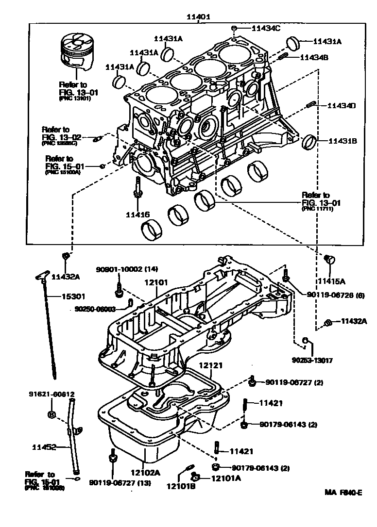 Toyota COROLLA Cylinder Block EPC diagram — MAF840E