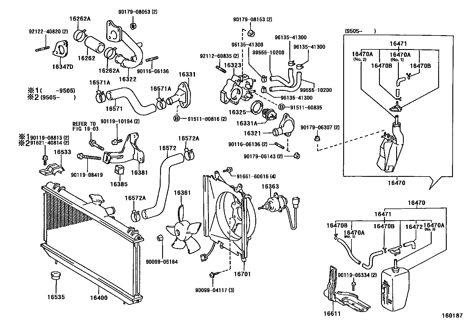 Toyota COROLLA RADIATOR & WATER OUTLET EPC diagram — 160187