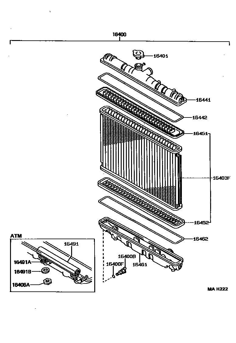 Toyota COROLLA RADIATOR & WATER OUTLET EPC diagram — MAH222