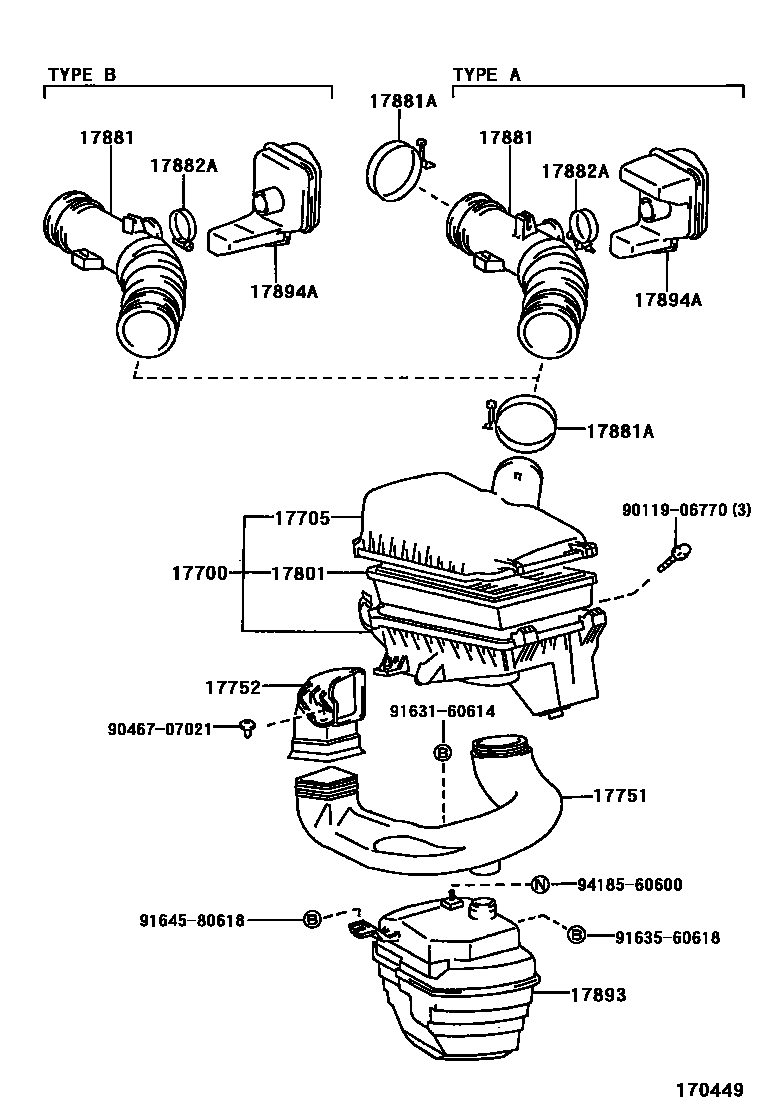 Toyota COROLLA Air Cleaner EPC diagram — 170449