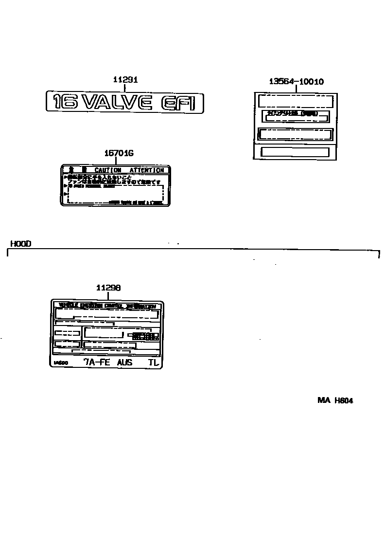 Toyota COROLLA 警示铭牌和名称铭牌(发动机) EPC diagram — MAH604