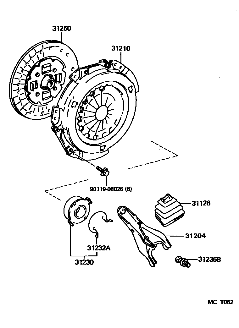 Toyota COROLLA 离合器和分离叉 EPC diagram — MCT062