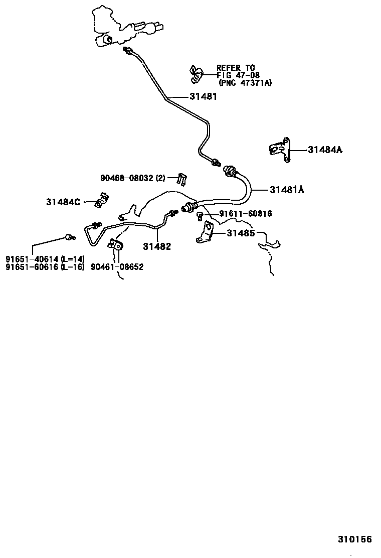 Toyota COROLLA 离合器踏板和挠性软管 EPC diagram — 310156