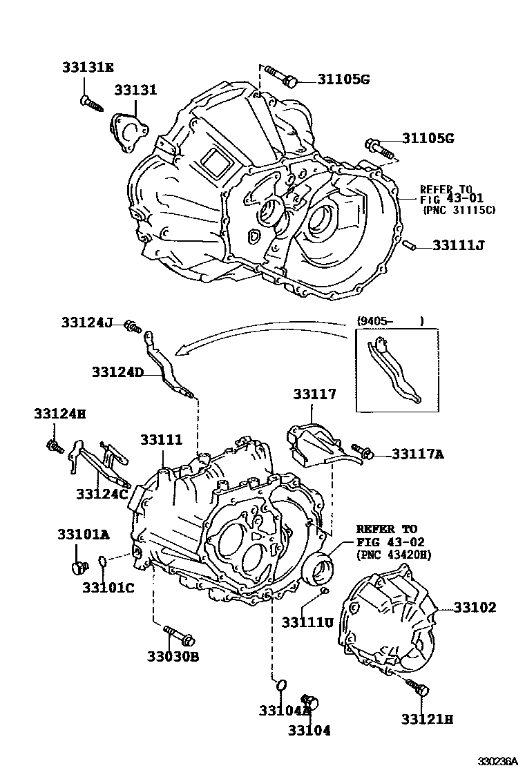 Toyota COROLLA 离合器壳和变速器壳(MTM) EPC diagram — 330236A