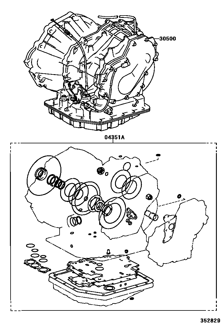 Toyota COROLLA 传动桥或变速器总成和衬垫组件(ATM) EPC diagram — 352829