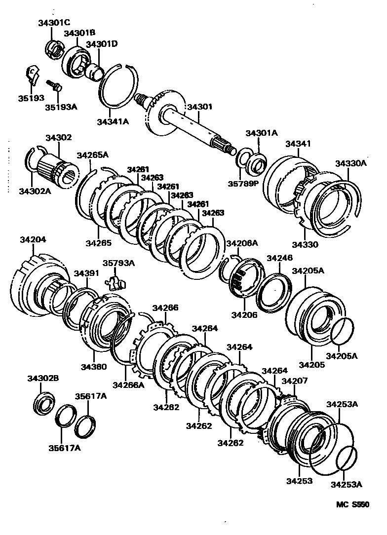 Toyota COROLLA 超速档齿轮(ATM) EPC diagram — MCS550