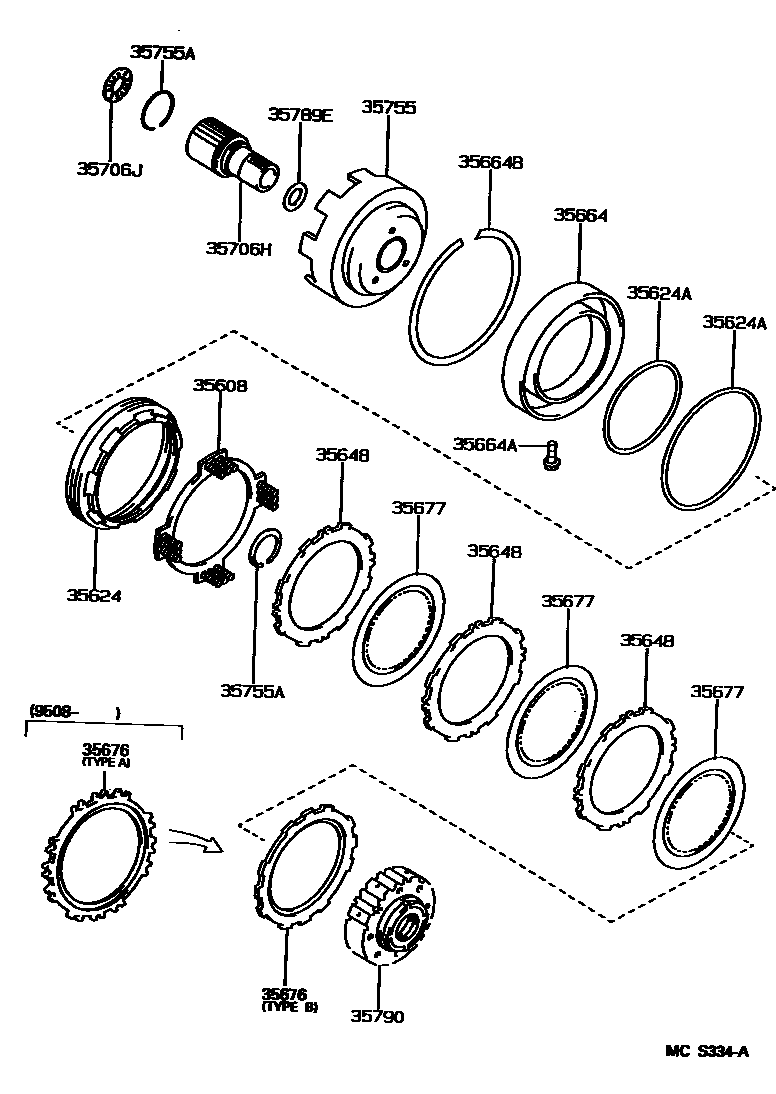 Toyota COROLLA 中央支架和行星太阳齿轮(ATM) EPC diagram — MCS334A