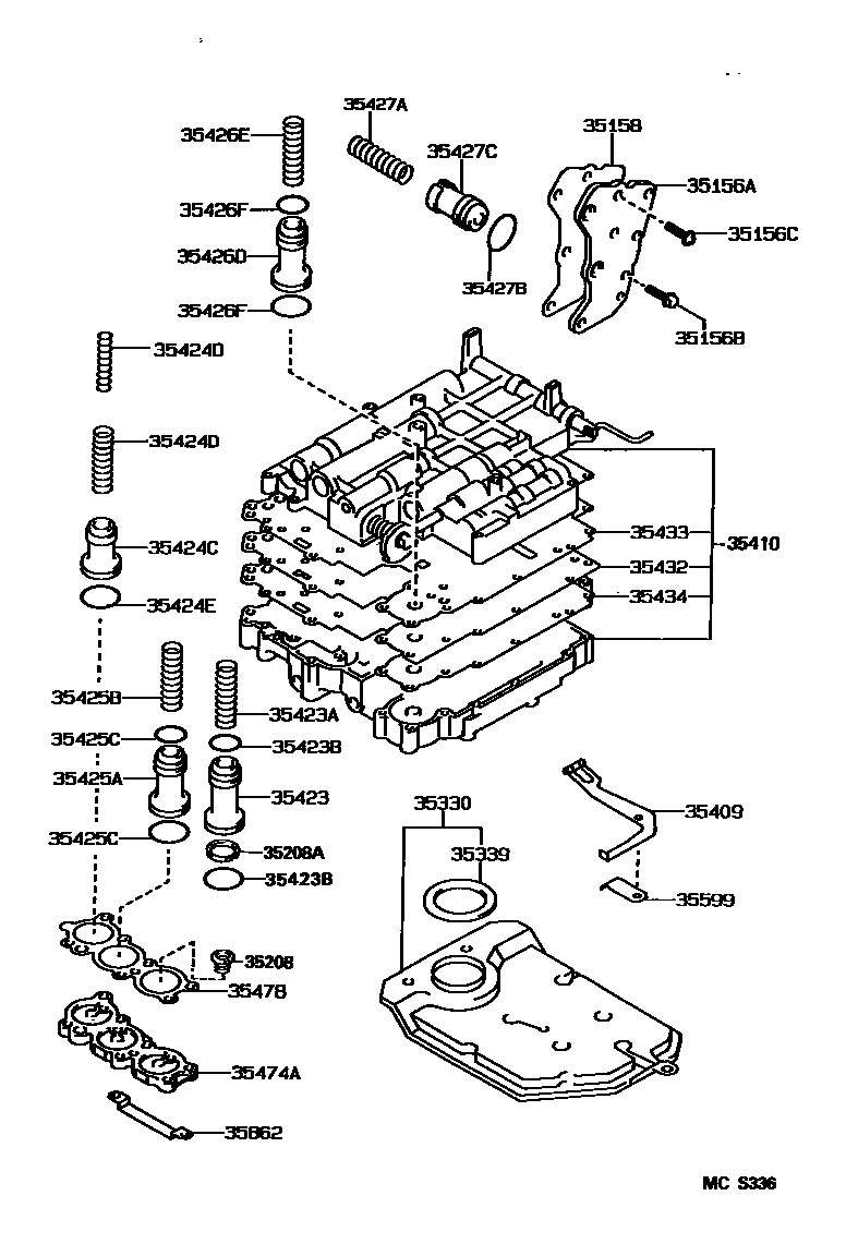 Toyota COROLLA 阀体和滤油网(ATM) EPC diagram — MCS336