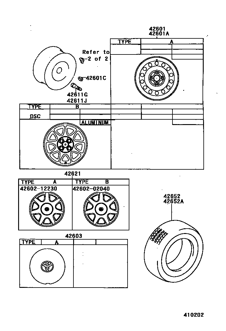 Toyota COROLLA 车轮和车轮盖 EPC diagram — 410202
