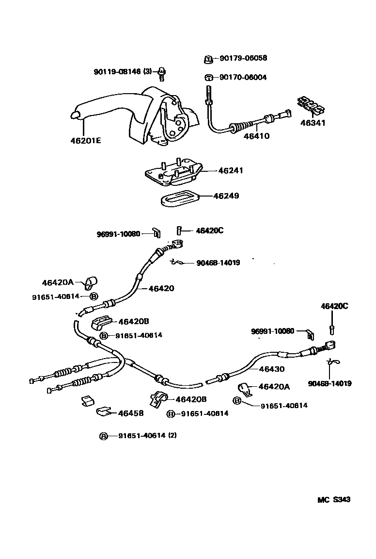 Toyota COROLLA Parking Brake & Cable EPC diagram — MCS343