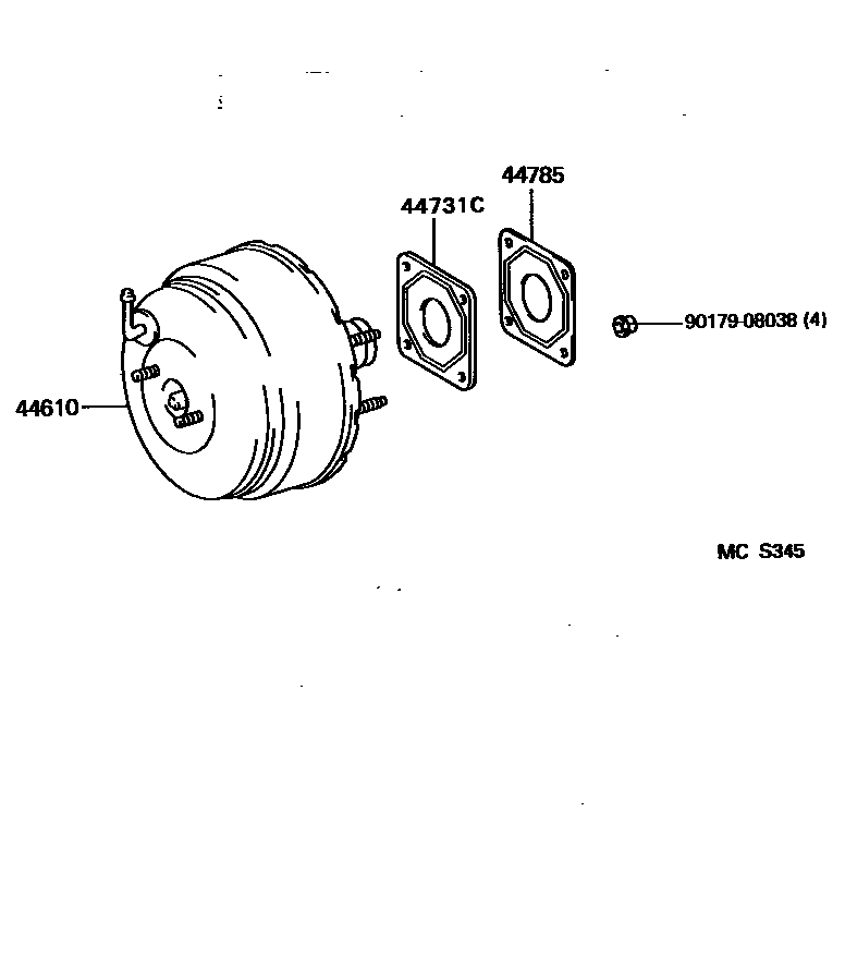 Toyota COROLLA 制动助力器和真空管 EPC diagram — MCS345