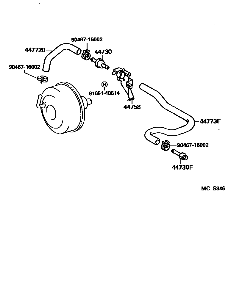Toyota COROLLA 制动助力器和真空管 EPC diagram — MCS346