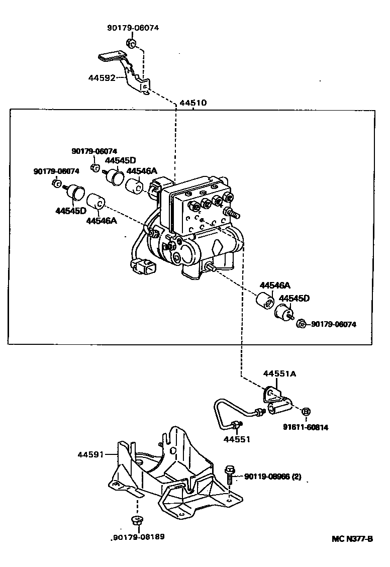 Toyota COROLLA 制动配管和卡箍 EPC diagram — MCN377B