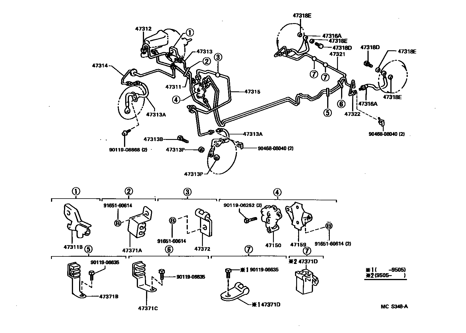 Toyota COROLLA 制动配管和卡箍 EPC diagram — MCS348A