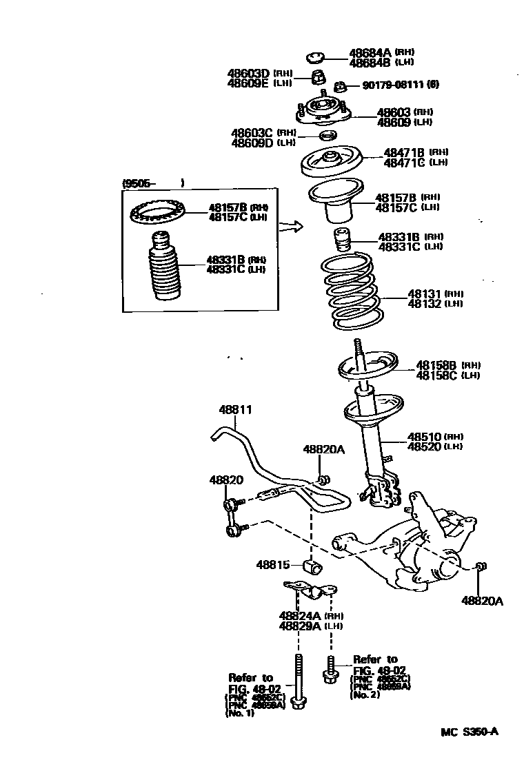 Toyota COROLLA Front Spring & Shock Absorber EPC diagram — MCS350A