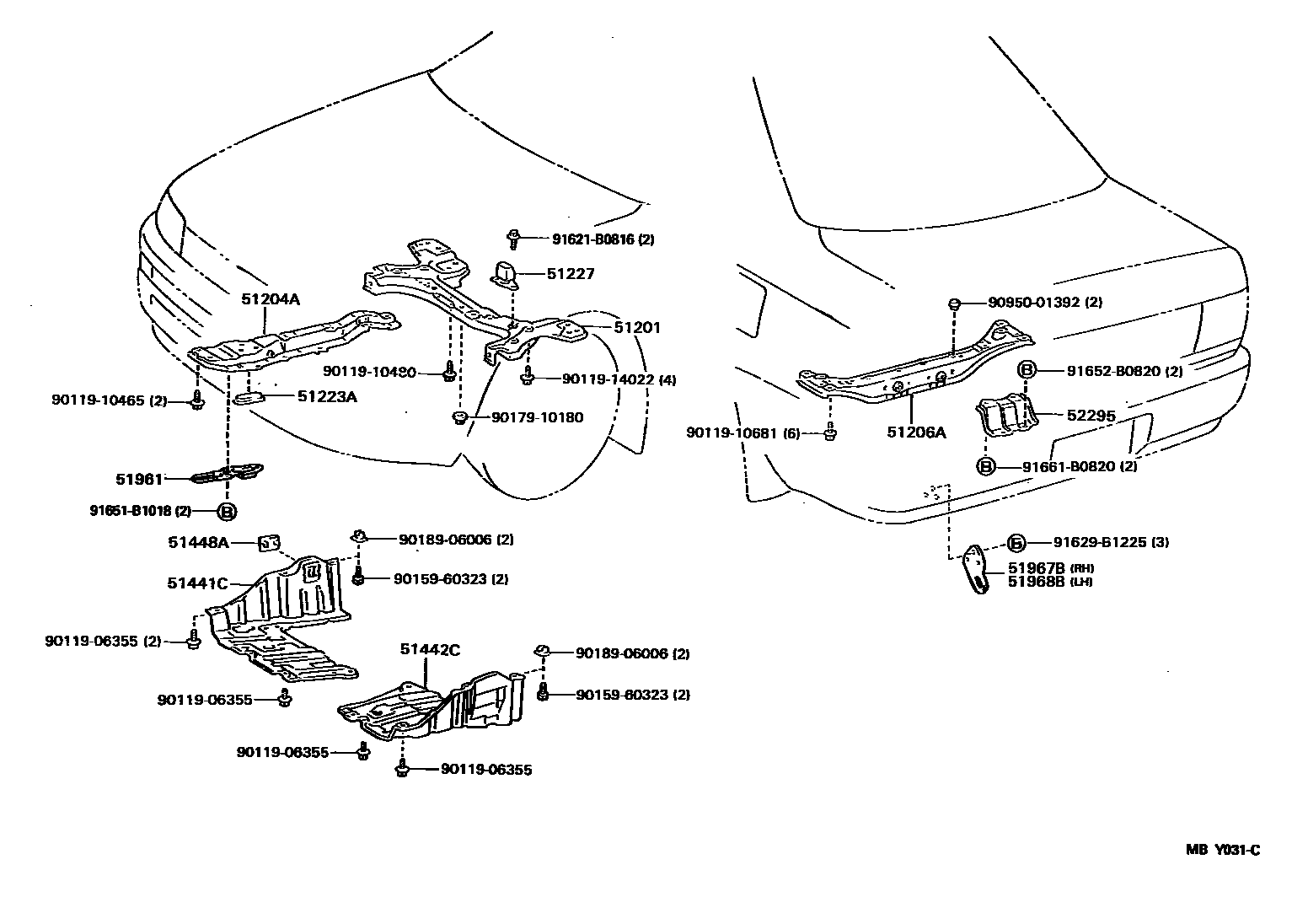 Toyota COROLLA 悬架横梁和发动机底罩 EPC diagram — MBY031C