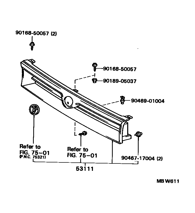 Toyota COROLLA radiator grille EPC diagram — MBW611