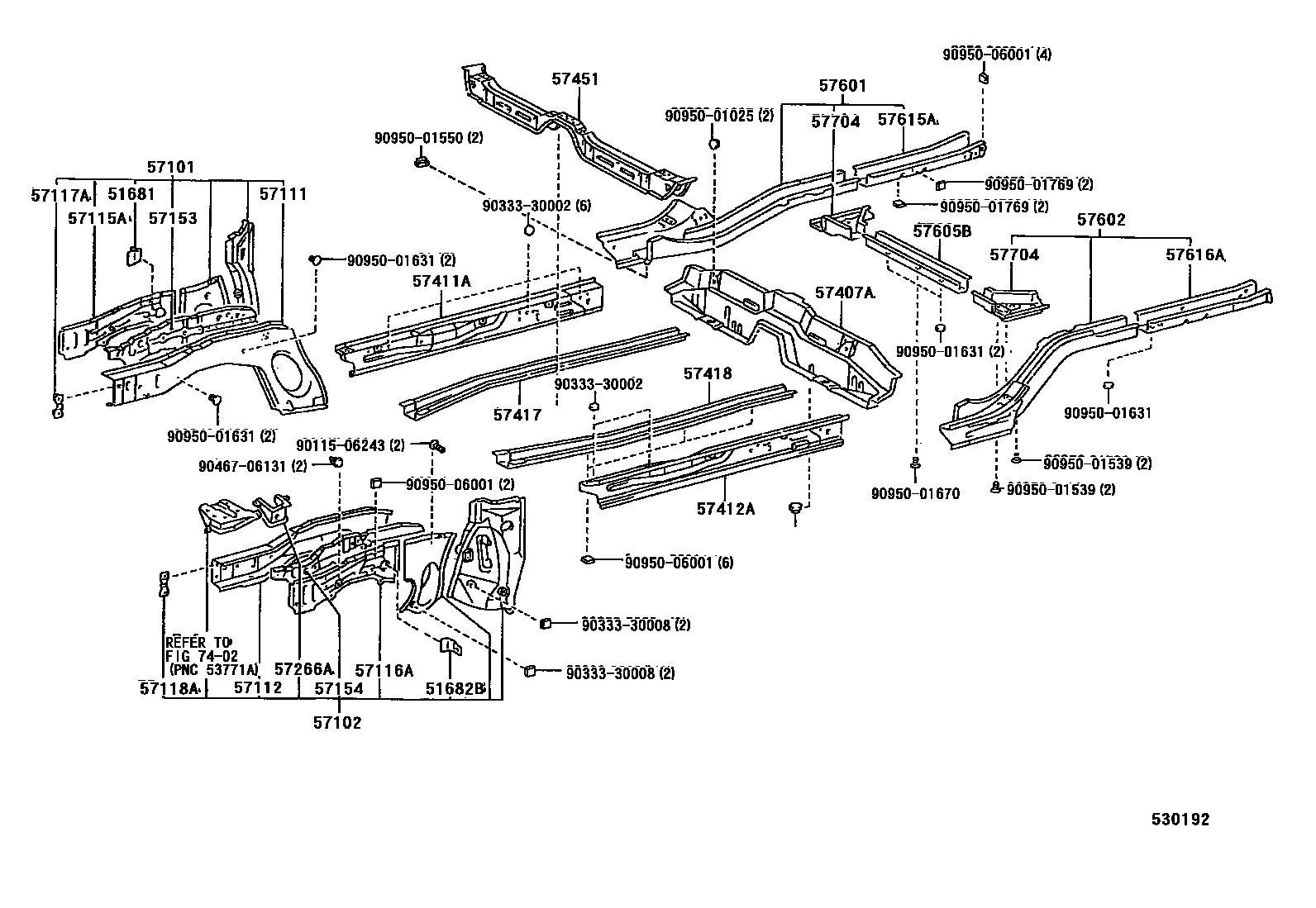 Toyota COROLLA Floor stringers EPC diagram — 530192