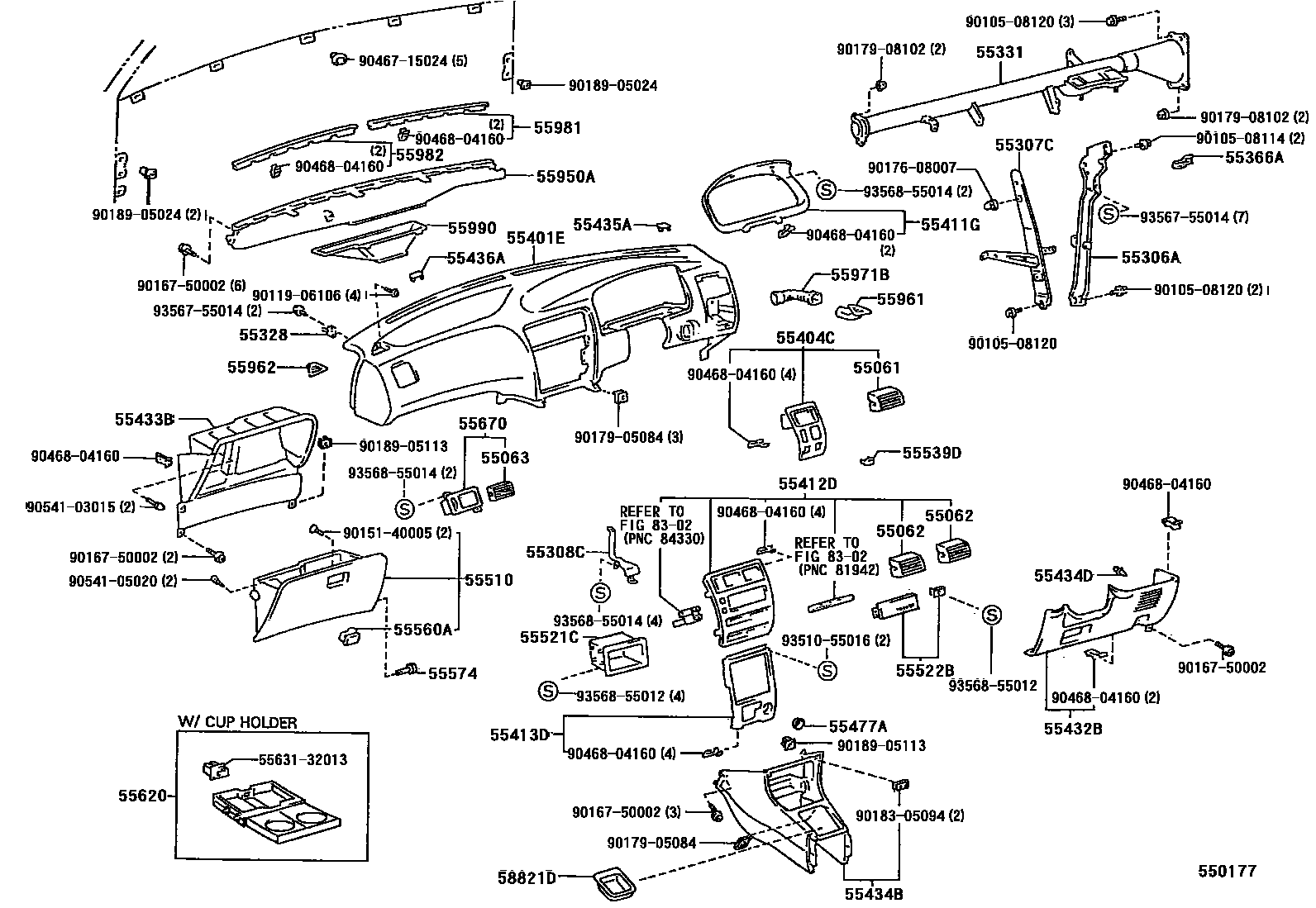Toyota COROLLA 仪表板和手套箱 EPC diagram — 550177