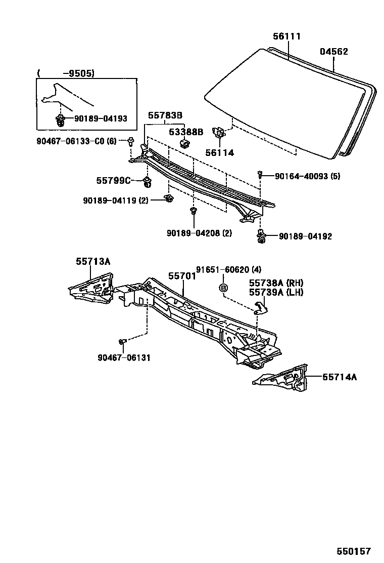 Toyota COROLLA 前围板和挡风玻璃 EPC diagram — 550157