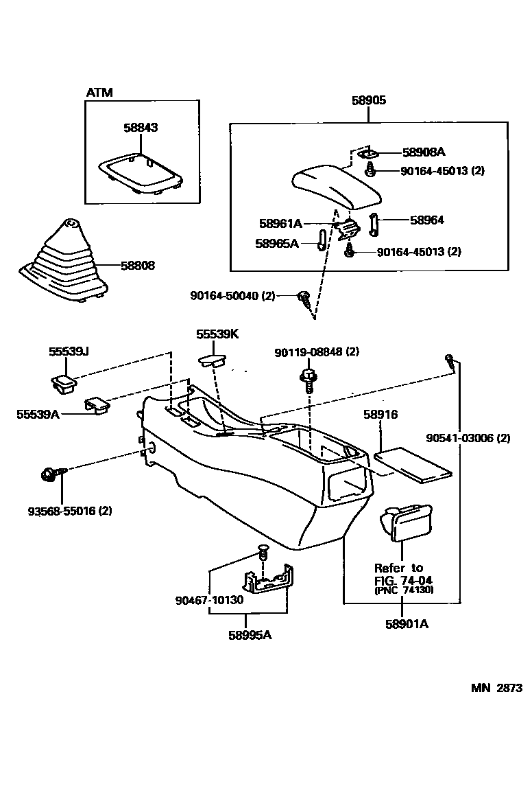 Toyota COROLLA 中央扶手箱和支架 EPC diagram — MN2873
