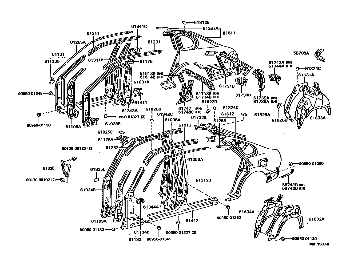 Toyota COROLLA 侧梁 EPC diagram — MBY580B